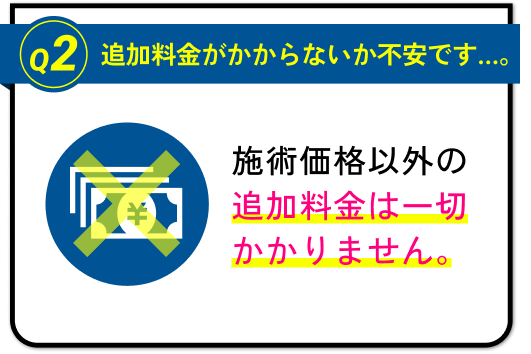 追加料金がかからないか不安です...。施術価格以外の追加料金は一切かかりません。